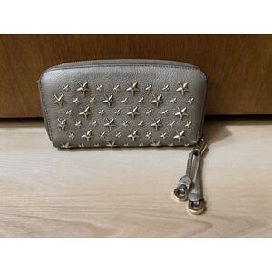 JIMMY CHOO Filipa Star Studded Long Wallet Leather Metal Rhinestone Gold Silver